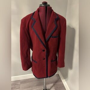 Burgundy Blazer with Navy Trim- cashmere, wool, poly size 2